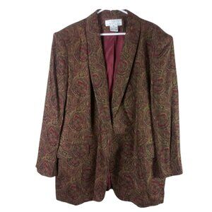 Vintage Paisley Blazer Womens 20W Brown Art to Wear 90s Maximalist Jacket